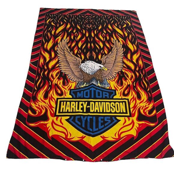 Harley Davidson Twin Duvet Flames Eagle With Pillowcase 90s - Picture 1 of 10